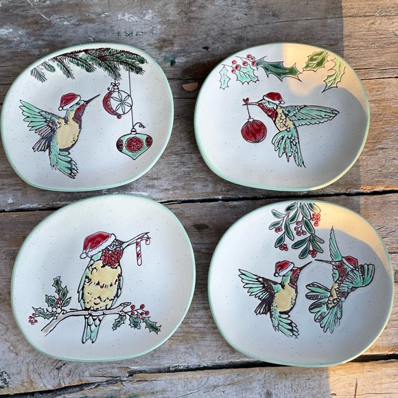 Eli + Ani holiday hummingbird appetizer plates handmade - Picture 2 of 9
